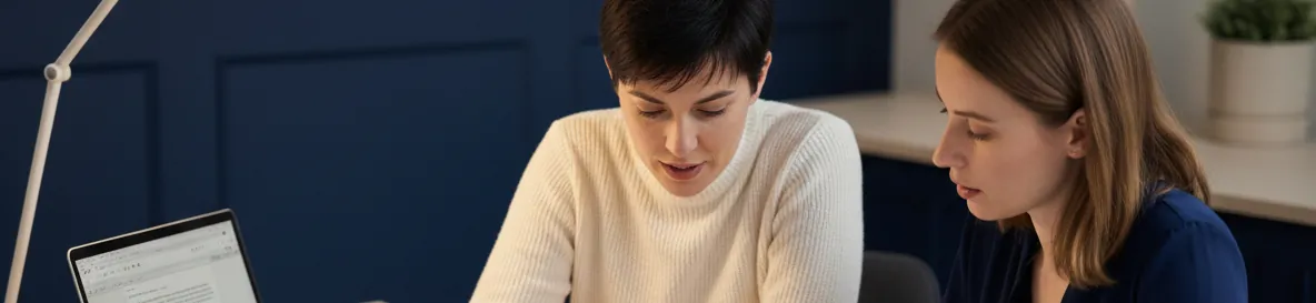 College success coaching session: a coach and a student working through an assignment at a desk